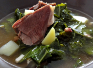 Mutton ham with marrow-stem kale