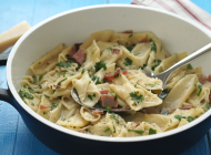 Fuži pasta with prosciutto and truffles